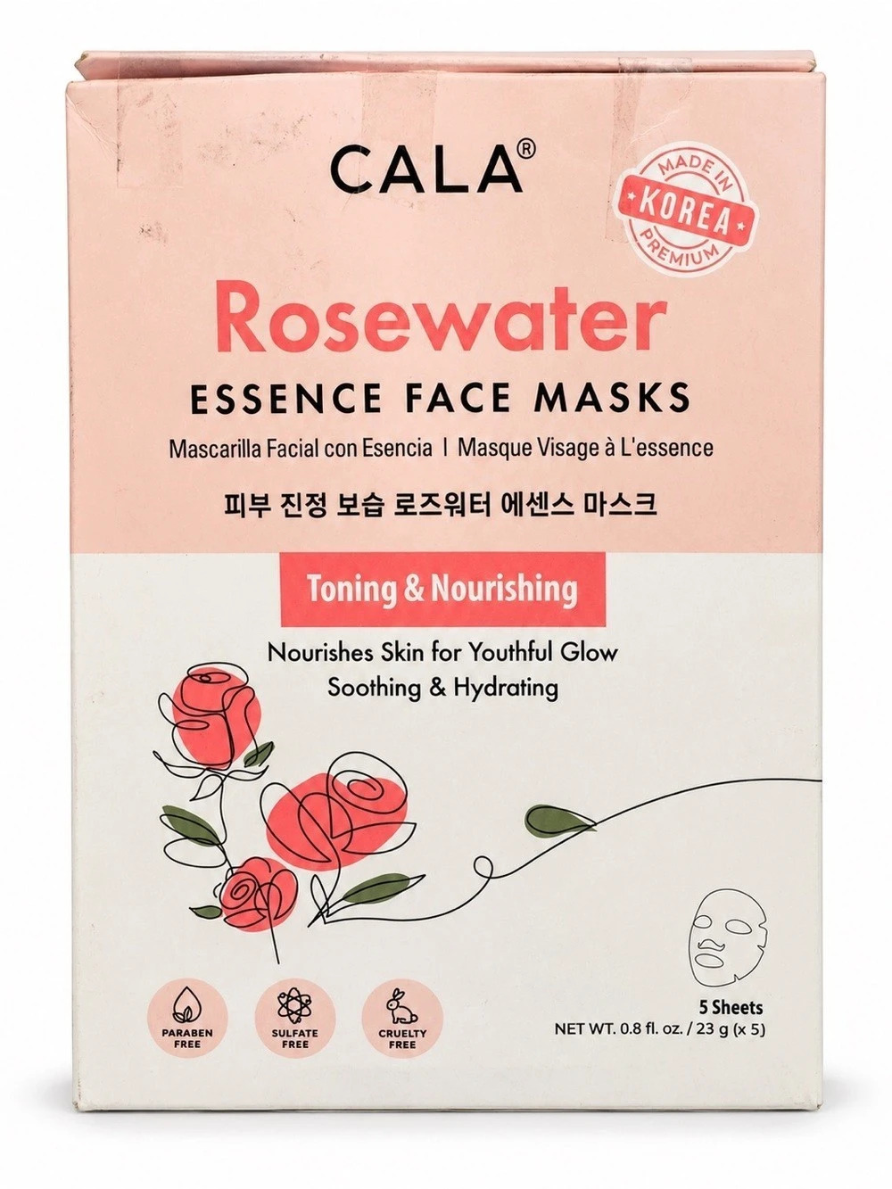 CALA Rosewater Essence Face Masks 5-Pack